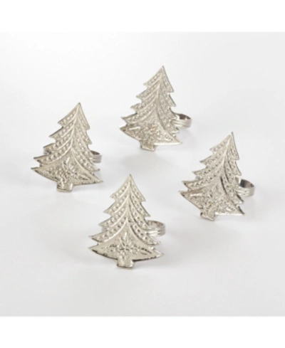 Saro Lifestyle Christmas Tree Design Christmas Tree Napkin Ring, Set Of 4 In Silver