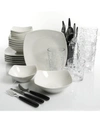 GIBSON PORCELAIN DINNERWARE COMBO SET WITH FLATWARE AND DRINKWARE, 48 PIECE