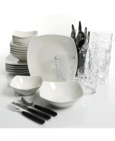 Gibson Porcelain Dinnerware Combo Set With Flatware And Drinkware, 48 Piece In White