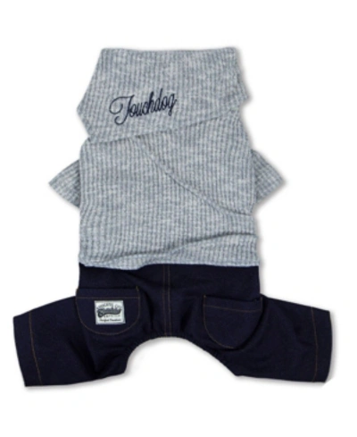Touchdog Vogue Neck-wrap Sweater And Denim Pant Outfit Medium In Grey