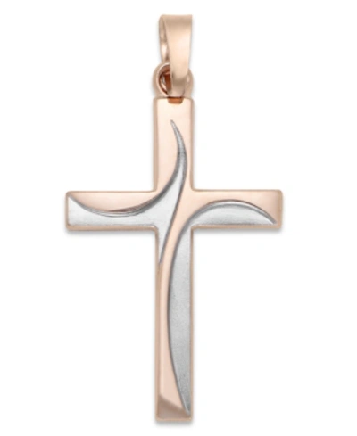 Macy's Two-tone Cross Charm In 14k Rose Gold And Rhodium
