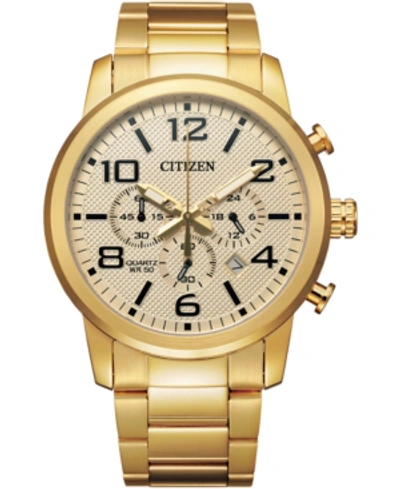 Citizen Men's Chronograph Quartz Gold-tone Stainless Steel Bracelet Watch 42mm In Champagne / Gold Tone