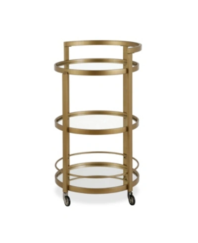 Hudson & Canal Hause Round Bar Cart With Mirrored Shelf In Gold-tone