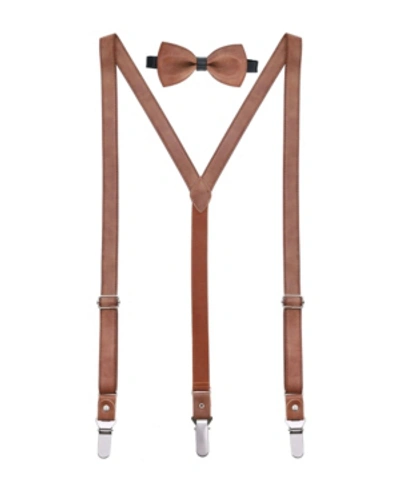 Mio Marino Men's Suede Leather Suspenders Bow Tie Set In Rust