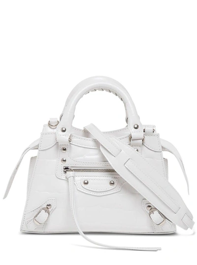 Balenciaga Neo Classic Handbag In Crocodile Print Leather In White
