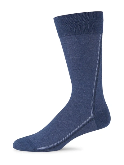 Marcoliani Men's Pinstripe Cotton Socks In Denim