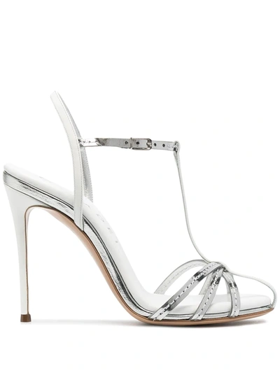Casadei 100毫米“tiffa”金属色皮革凉鞋 In Silver,white