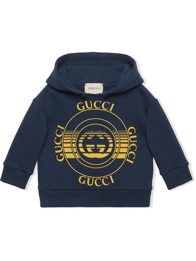 Gucci Kids' Logo Cotton Jersey Hoodie In Blue