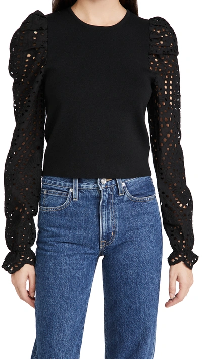 English Factory Eyelet Sleeve Knit Top In Black
