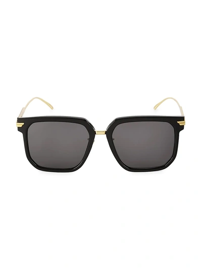 Bottega Veneta Square Sunglasses, 57mm In Shiny Black/gold/gray