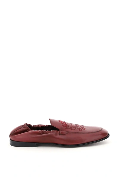 Dolce & Gabbana Ariosto Loafers With Coat Of Arms Embroidery In Purple,red