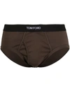 Tom Ford Branded-waistband Fitted Stretch-cotton Briefs In Green