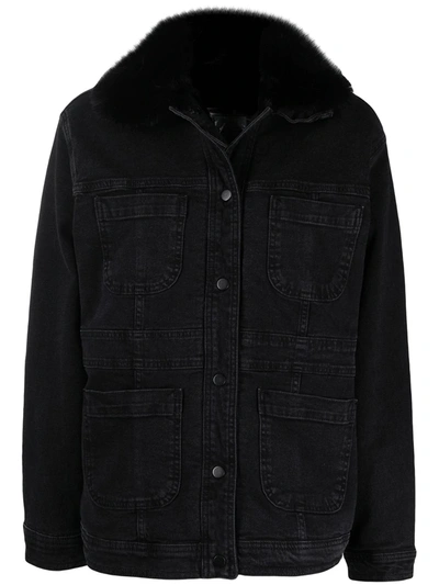 Liu •jo Faux Fur Collar Denim Jacket In Black