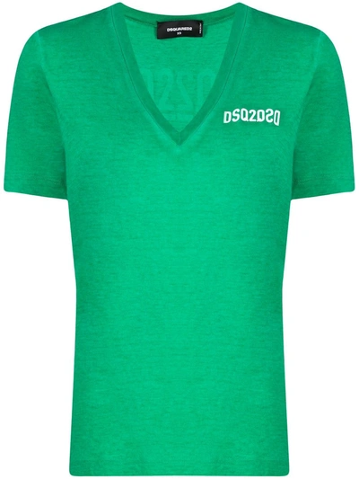 Dsquared2 Logo Print V-neck T-shirt In Green