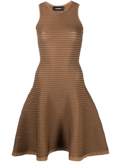 Dsquared2 Ribbed-effect Skater Dress In Brown