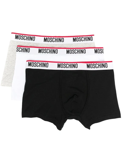 Moschino Pack Of Three Logo-waistband Stretch-cotton Boxers In Black/white/grey