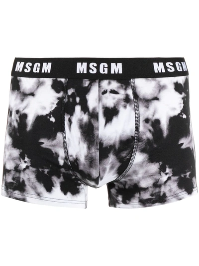 Msgm Logo Tie-dye Boxer Shorts In Black