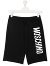 Moschino Kids' Logo-print Cotton Track Shorts In Black