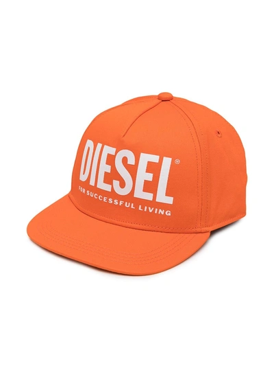 Diesel Kids' Logo-print Cotton Cap In Orange