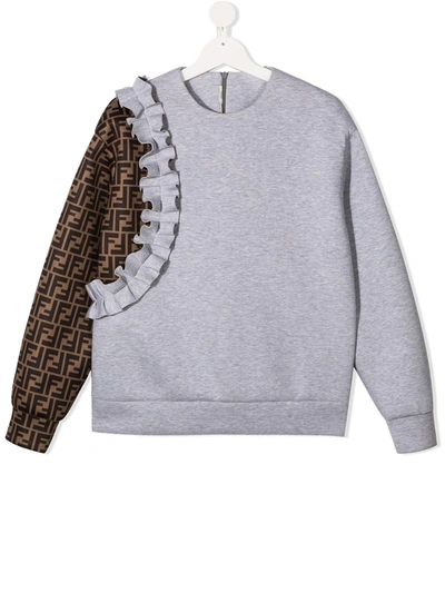 Fendi Kids' Gray Sweatshirt For Girl With Double Ff In Grey