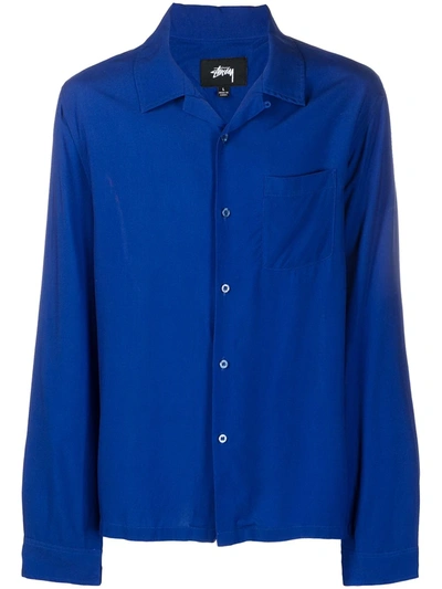 Stussy Poppy-print Long Sleeved Shirt In Blue ModeSens