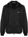 Valentino Hooded Logo-print Technical Windbreaker Jacket In Black
