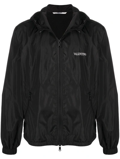 Valentino Hooded Logo-print Technical Windbreaker Jacket In Black