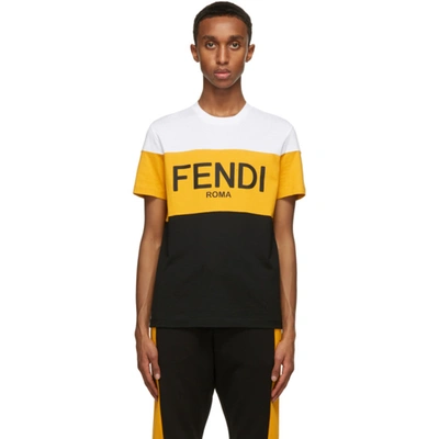 Fendi Mens White Yellow Black Logo-print Cotton-jersey T-shirt M In Multicolor