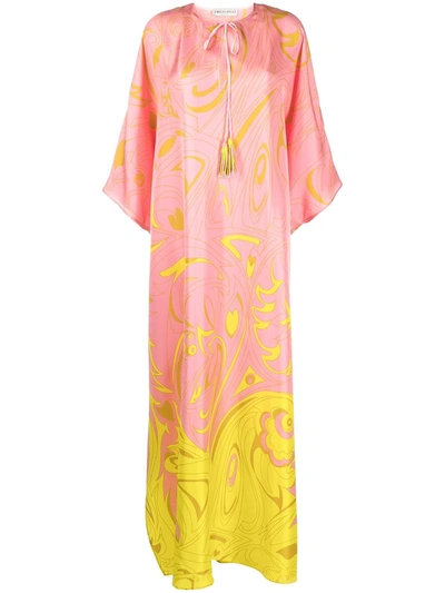 Pucci Dinamica Print Silk Kaftan-style Dress In Pink