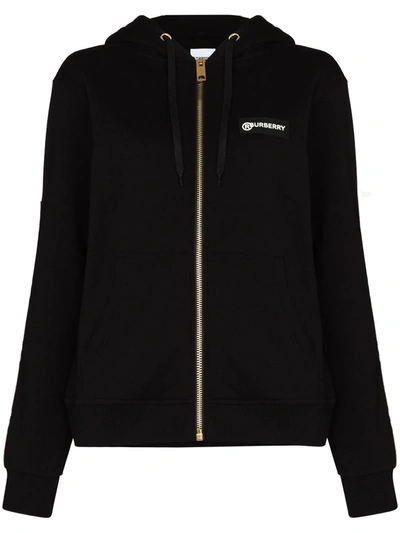 Burberry Zip-up Jersey Sweatshirt W/ Check Detail In Black