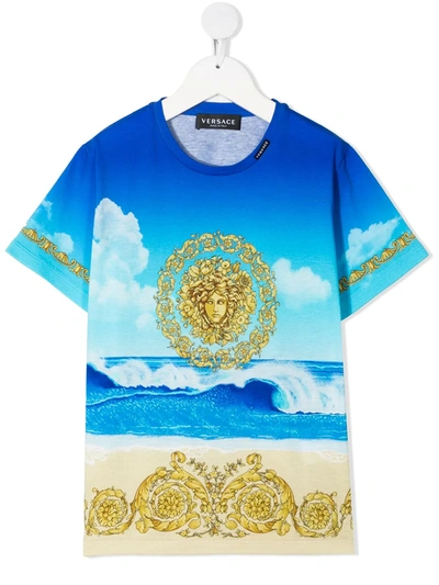 Young Versace Kids' Baroque Print T-shirt In Blue