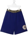 Young Versace Medusa Logo Cotton Shorts In Blue