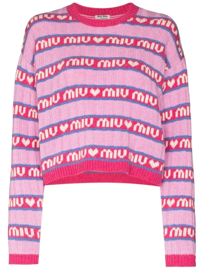 Miu Miu Logo-jacquard Wool Jumper In Pink