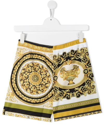 Young Versace Teen Baroque Print Shorts In White