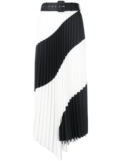 Off-white Spiral-print Plisse Asymmetric Belted Skirt In White