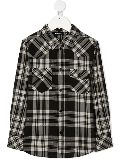 Diesel Teen Plaid Flannel Western Shirt In Black