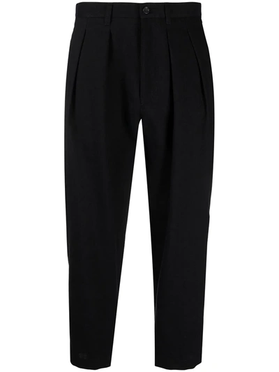 Comme Des Garçons Mid-rise Gathered Cropped Trousers In Blue