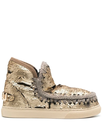 Mou Eskimo Sequin-embellished Trainers In Gold
