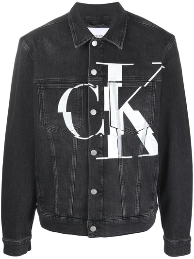 Ck Calvin Klein Logo Print Denim Jacket In Black