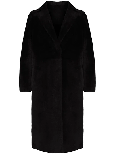 Desa 1972 Long Length Shearling Coat In Black