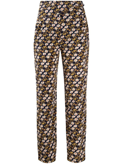 Blazé Milano Floral-print Silk Straight Trousers In Blue