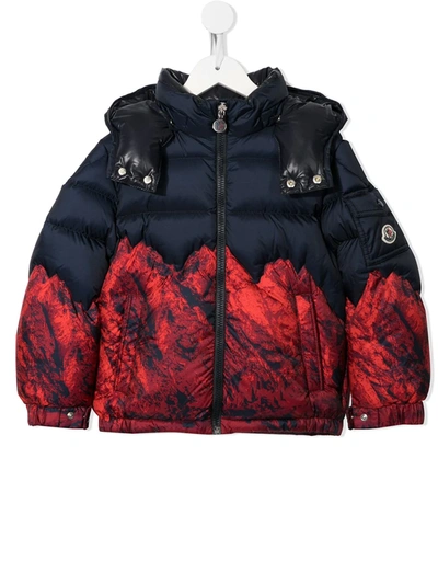 Moncler Kids' Vento Mountain-print Coat In Blue