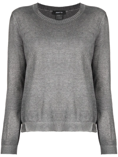 Avant Toi Long-sleeved Ribbed Knit Cashmere Top In Grey