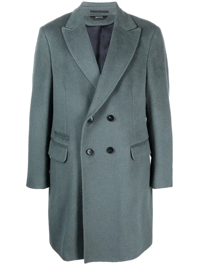Z Zegna Brushed Wool-blend Double-breasted Coat In Verde