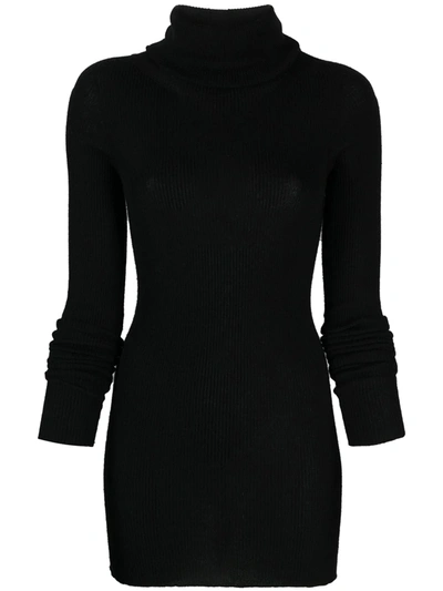 Rick Owens Ribbed-knit Roll-neck Knitted Top In Black