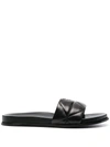 Prada Lettering Logo Quilted Slides In Black