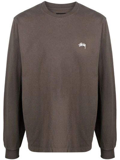 Stussy Fitted Cuff Crew Neck Sweatshirt In Brown