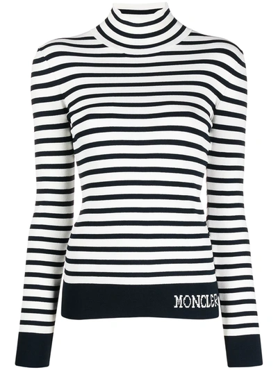 Moncler Women's Lupetto Striped Turtleneck Jumper In Navy