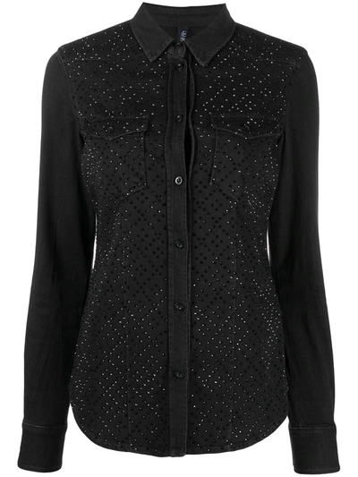 Liu •jo Crystal Embellished Denim Shirt In Black