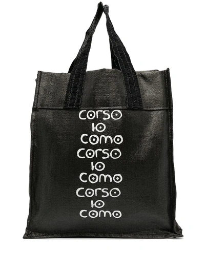 10 Corso Como Logo-print Raffia Tote Bag In Black